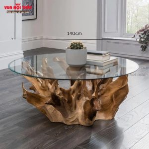 Kích thước bàn cà phê gỗ tếch mặt kính BSF19