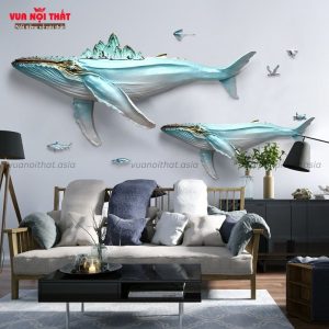 Tranh phù điêu treo tường 3D cá voi xanh TT24