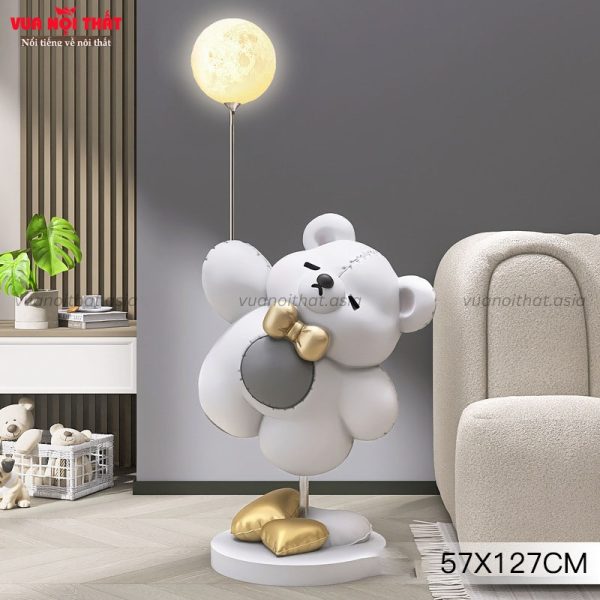 Tượng gấu cầm bóng bay đèn LED TTT92 màu trắng