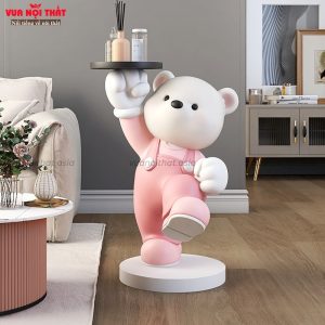 Tượng gấu Happy decor sàn TTT91 nâng đèn màu hồng