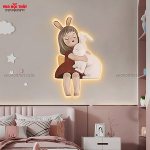 Tranh đèn LED cô gái ôm chú thỏ TT40