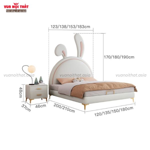 Kích thước giường ngủ trẻ em hình thỏ dễ thương GN06