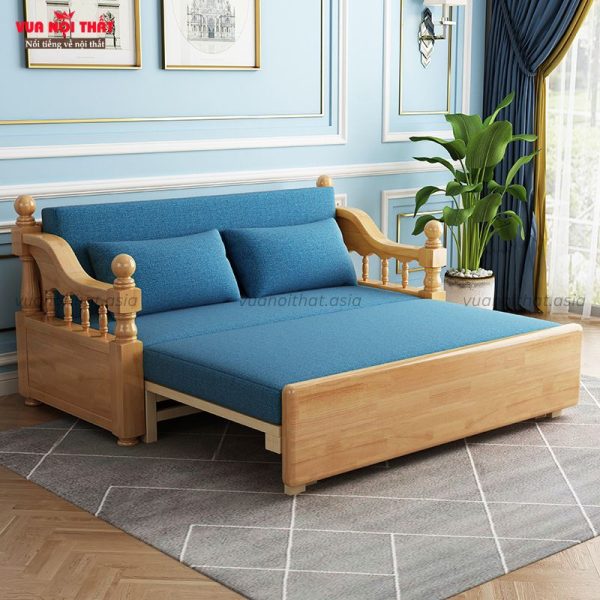 Sofa bed bằng gỗ GN08 màu xanh da trời