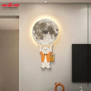 Tranh đồng hồ đèn LED hình chú gấu TT57