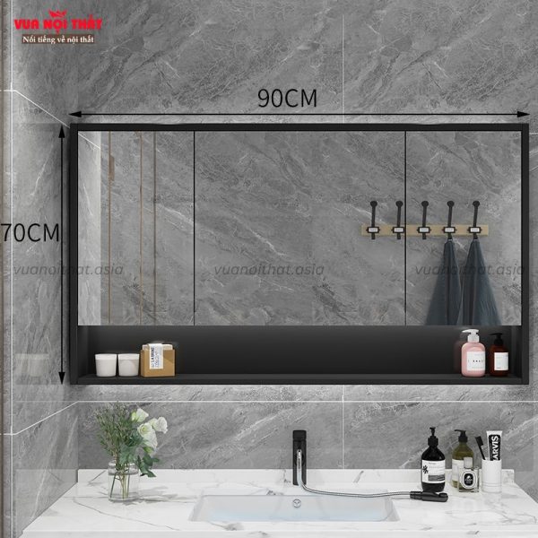 Tủ gương treo tường nhà tắm TG10 màu đen 90cm gương thường