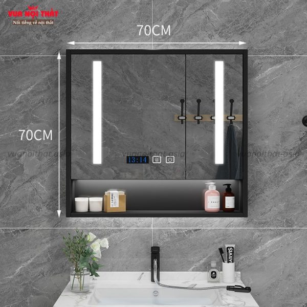 Tủ gương treo tường nhà tắm TG10 màu đen 70cm gương thông minh