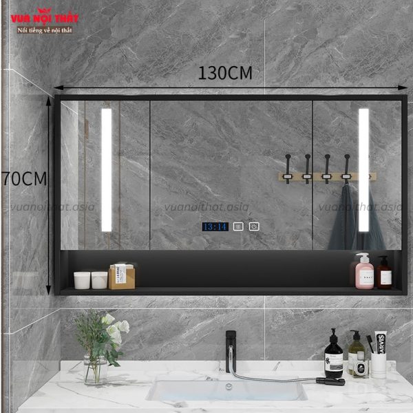Tủ gương treo tường nhà tắm TG10 màu đen 130cm gương thông minh