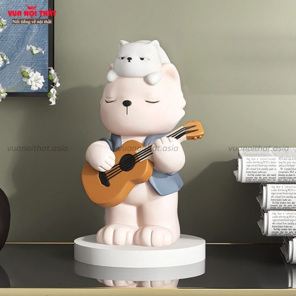 Tượng mèo chơi guitar để bàn đẹp TTT125