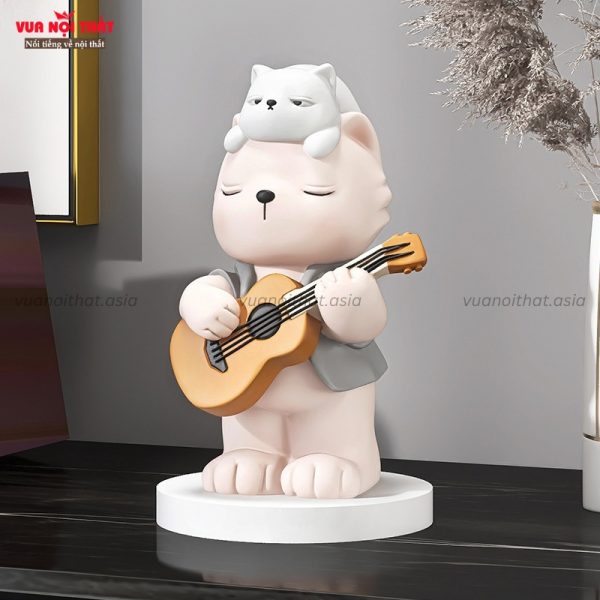 Đặc điểm của tượng trang trí mèo chơi guitar để bàn TTT125