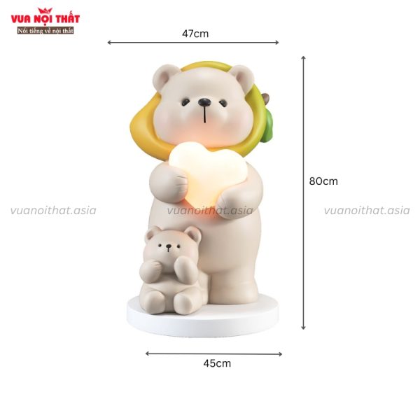 Kích thước tượng gấu để sàn ôm đèn trái tim TTT140