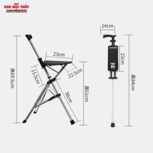 Kích thước gậy chống tay kiêm ghế ngồi cho người già CSSK05