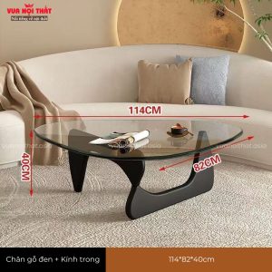 Bàn sofa hình tam giác BSF61 chân gỗ đen mặt kính trong