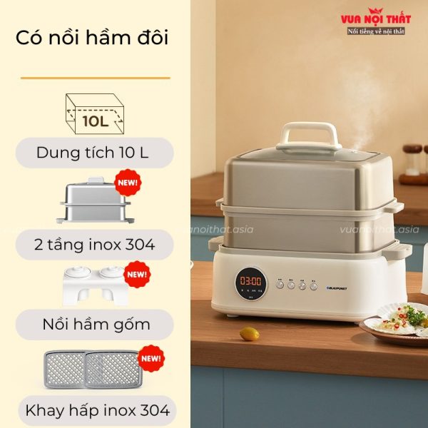 Nồi hấp điện 2 tầng của Đức GD32 mẫu có nồi hầm