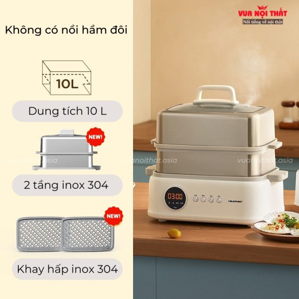 Nồi hấp điện 2 tầng của Đức GD32 mẫu không có nồi hầm