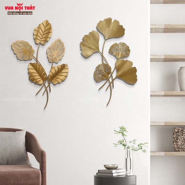 Bức tranh decor lá vàng TT74 bao gồm 5 chiếc lá vàng độc đáo