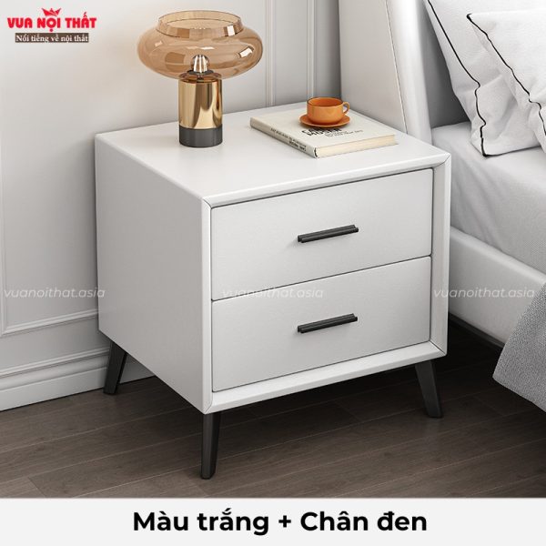 Tủ đầu giường bọc da màu trắng chân đen