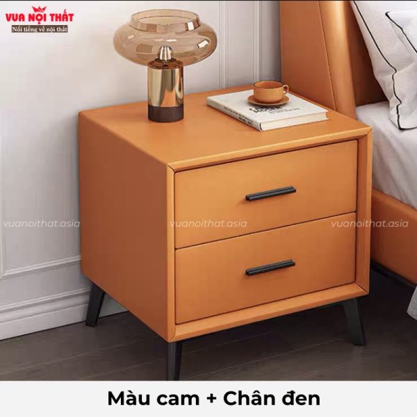 Tủ đầu giường bọc da màu cam chân đen