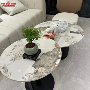 Bàn sofa mặt đá chân thép sơn tĩnh điện đen sang trọng