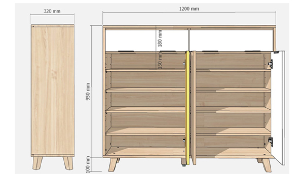 Kích thước tủ giày dép gỗ công nghiệp