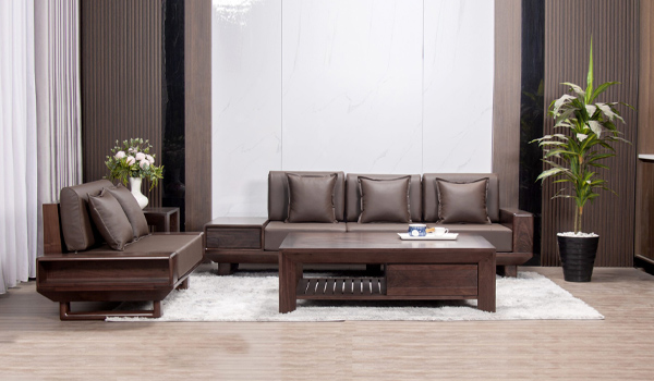 Ghế sofa gỗ chữ L kích thước lớn đủ chỗ cho 5 - 7 người ngồi