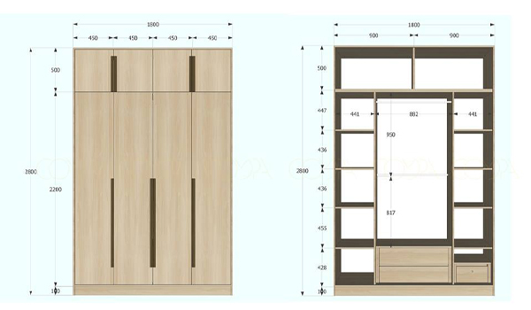 Kích thước tiêu chuẩn của tủ quần áo hiện nay