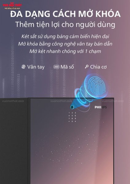 Có ba cách thức mở khóa gồm vân tay, mật khẩu điện tử và khóa cơ