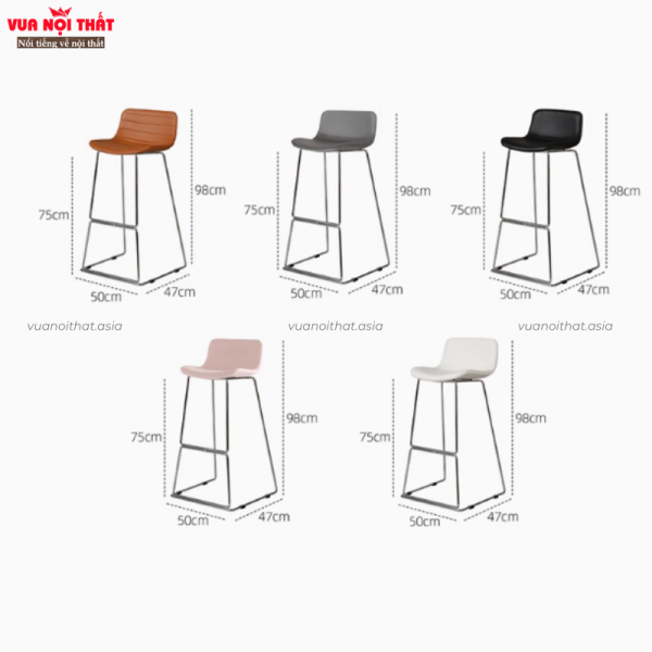 Kích thước của ghế quầy bar hiện đại nhiều màu sắc GA09