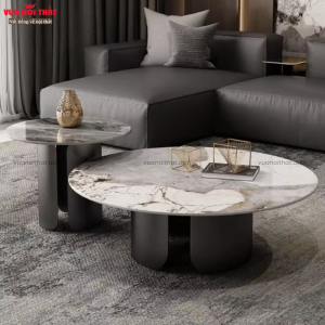 Bộ 2 bàn sofa tròn mặt đá nhập khẩu hiện đại BSF98 tạo điểm nhấn cho không gian