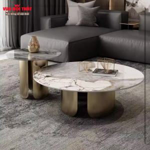 Bộ 2 bàn sofa tròn mặt đá hiện đại BSF98
