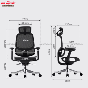 Kích thước của ghế công thái học văn phòng cao cấp GVP02