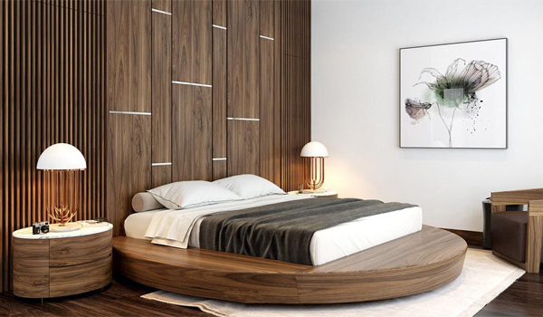 Giường tròn giúp tạo điểm nhấn nổi bật cho không gian phòng ngủ