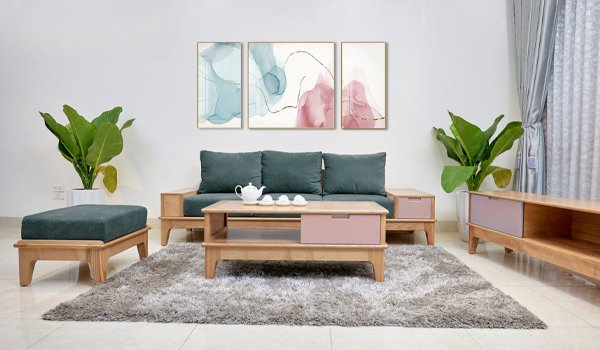 Sofa gỗ sồi dễ dàng kết hợp với các món đồ nội thất khác
