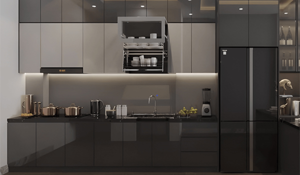 Tủ bếp Acrylic là loại tủ bếp sử dụng bề mặt Acrylic phủ trên cốt gỗ công nghiệp