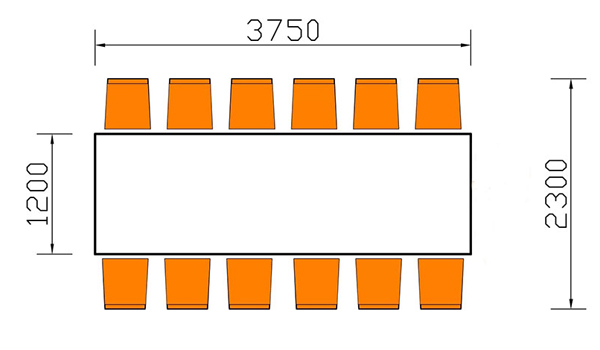 Bàn ăn 12 người thường có chiều dài từ 280cm - 360cm, chiều rộng khoảng 100cm - 120cm