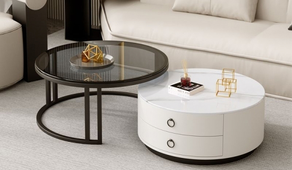 Bàn trà sofa tròn đôi được ưa chuộng trong các căn hộ chung cư hiện nay