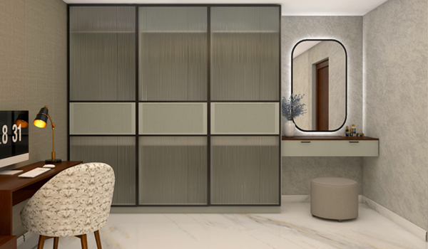 Thiết kế đồng bộ giữa bàn trang điểm & tủ quần áo còn giúp tổng thể phòng ngủ trở nên hài hoà