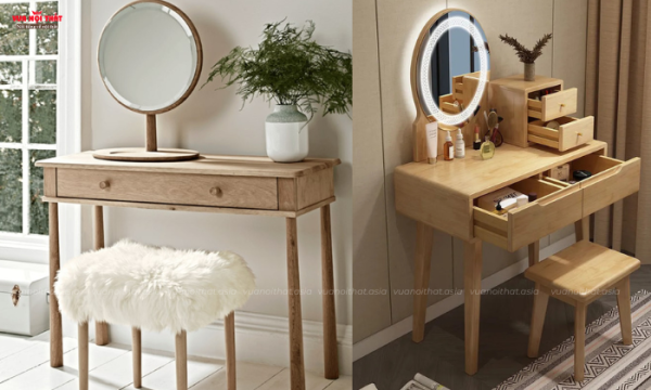 Bàn trang điểm gỗ tự nhiên đẹp với màu vân gỗ bắt mắt