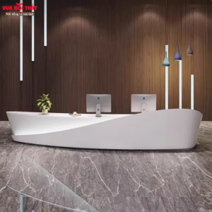 Quầy lễ tân CPS13 với đường cong bo tròn tinh tế ở thân quầy giúp tăng tính thẩm mỹ