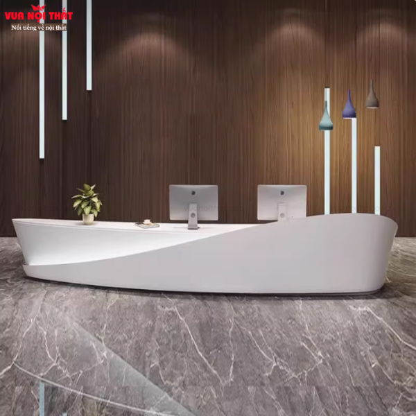 Quầy lễ tân CPS13 với đường cong bo tròn tinh tế ở thân quầy giúp tăng tính thẩm mỹ