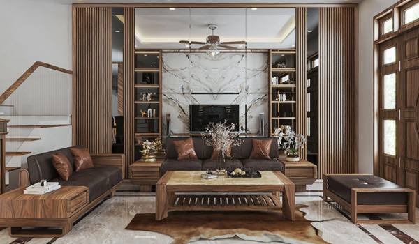 Bộ ghế sofa tạo nên cảm giác vừa êm ái vừa đẳng cấp cho tổng thể không gian phòng khách