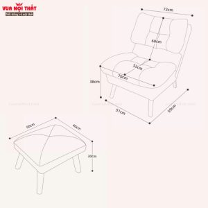 Kích thước của ghế thư giãn kèm đôn gác GL64