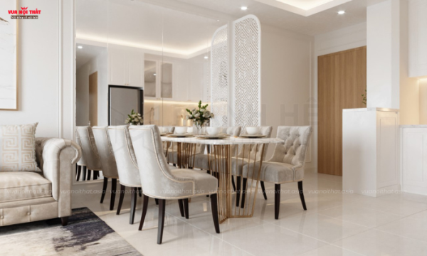 Bộ bàn ăn cổ điện rạo không gian ăn uống ấm cúng