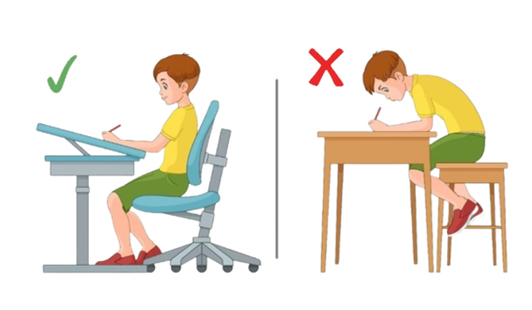 Ngồi học đúng tư thế giúp cột sống phát triển tự nhiên, giảm nguy cơ gù lưng, cong vẹo cột sống