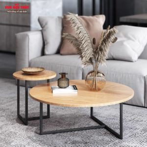 Bàn sofa tròn gỗ thông nhập khẩu cao cấp BSF104 tạo điểm nhấn cho phòng khách