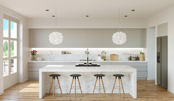 Bố trí ánh sáng hợp lý góp phần làm nổi bật phong cách thiết kế bếp