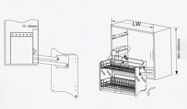 Kích thước giá bát nâng hạ loại 600mm