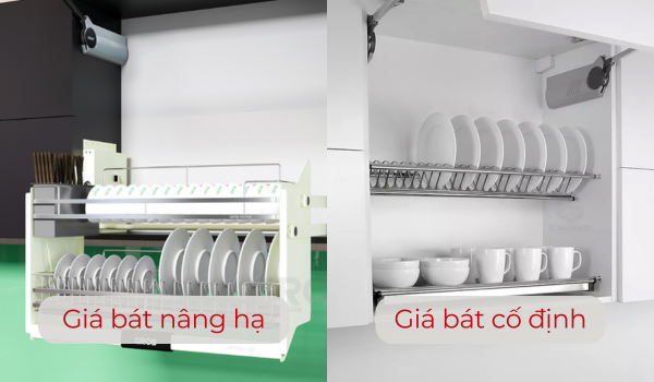 So sánh giá bát nâng hạ và giá bát cố định