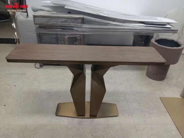 Bàn giao bàn console chân inox mặt gỗ cao cấp tại Lai Châu