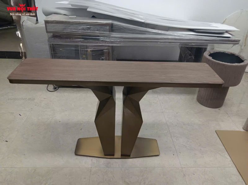 Bàn giao bàn console chân inox mặt gỗ cao cấp tại Lai Châu