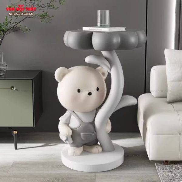 Bàn sofa góc hình gấu nhỏ ôm bông hoa TTT162 tạo điểm nhấn cho không gian